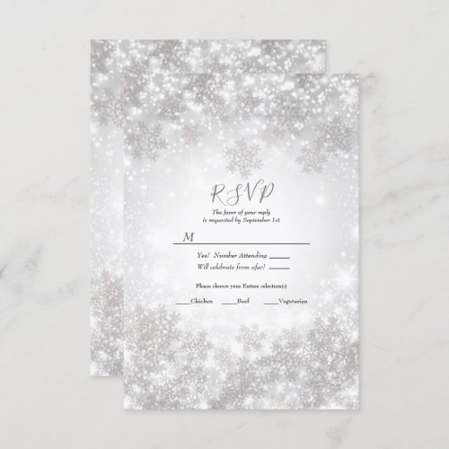 White Snowflakes Winter Wonderland Wedding RSVP   Invitation