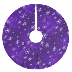 White Snowflakes with Blue Background Tree Skirt