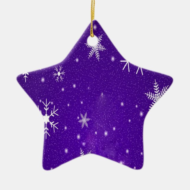 White Snowflakes with Blue-Purple Background Ceramic Ornament (Front)