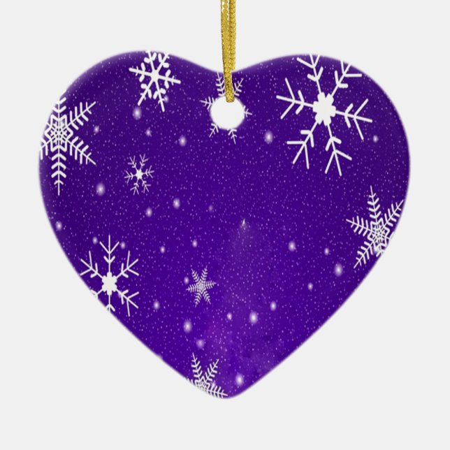 White Snowflakes with Blue-Purple Background Ceramic Ornament (Front)
