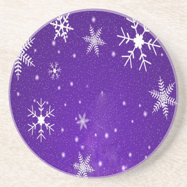 White Snowflakes with Blue-Purple Background Drink Coaster (Front)