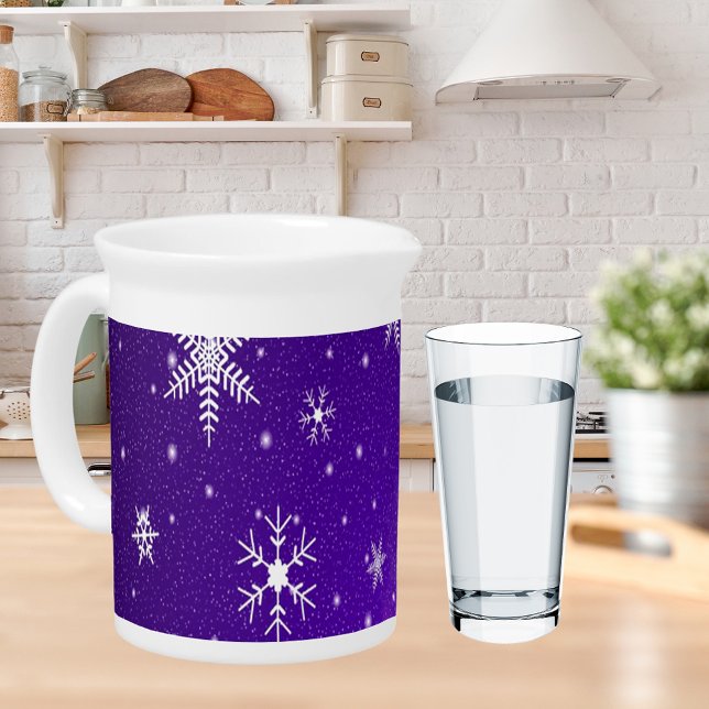 White Snowflakes with Blue-Purple Background Drink Pitcher (White Snowflakes with Blue-Purple Background Drink Pitcher)