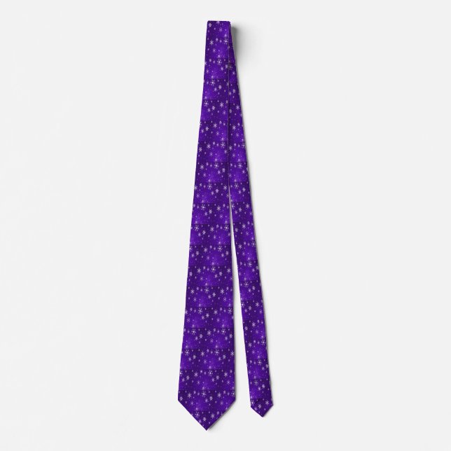 White Snowflakes with Blue-Purple Background Neck Tie (Front)