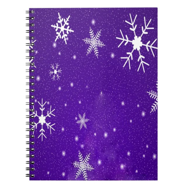 White Snowflakes with Blue-Purple Background Notebook (Front)