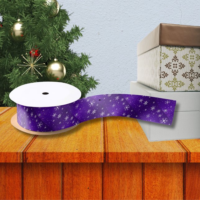 White Snowflakes with Blue-Purple Background Satin Ribbon (White Snowflakes with Blue-Purple Background Satin Ribbon)