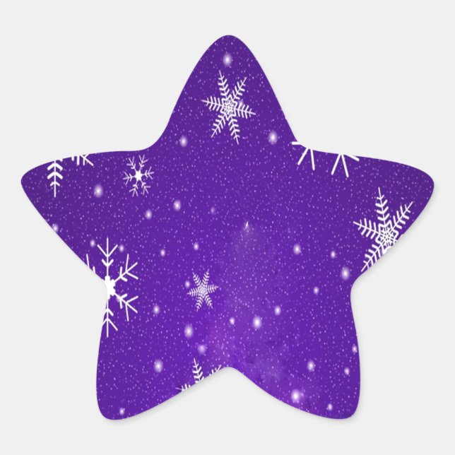 White Snowflakes with Blue-Purple Background Star Sticker (Front)