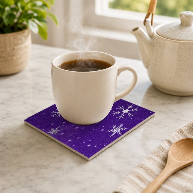White Snowflakes with Blue-Purple Background Tile (White Snowflakes with Blue-Purple Background Tile)