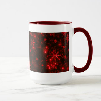 White Snowflakes with Deep Red Background Mug