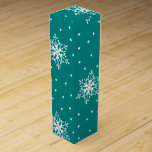 White Snowflakes with Polka Dots on Teal Wine Gift Box<br><div class="desc">Let it Snow! Enjoy this white snowflake with polka dot patterned wine gift box all winter season long. This design features a modern deep teal blue background color which is transparent so have fun experimenting with different background colors to mix and match.</div>