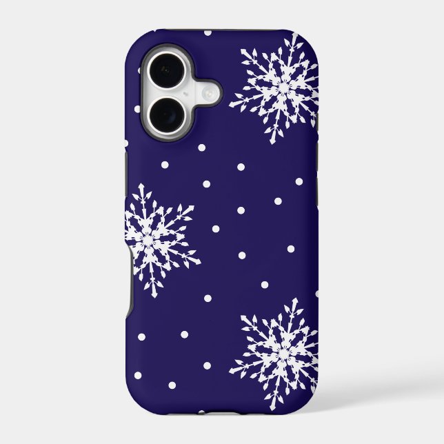 White Snowflakes with Polka Dots Patterned Case-Mate iPhone Case (Back)