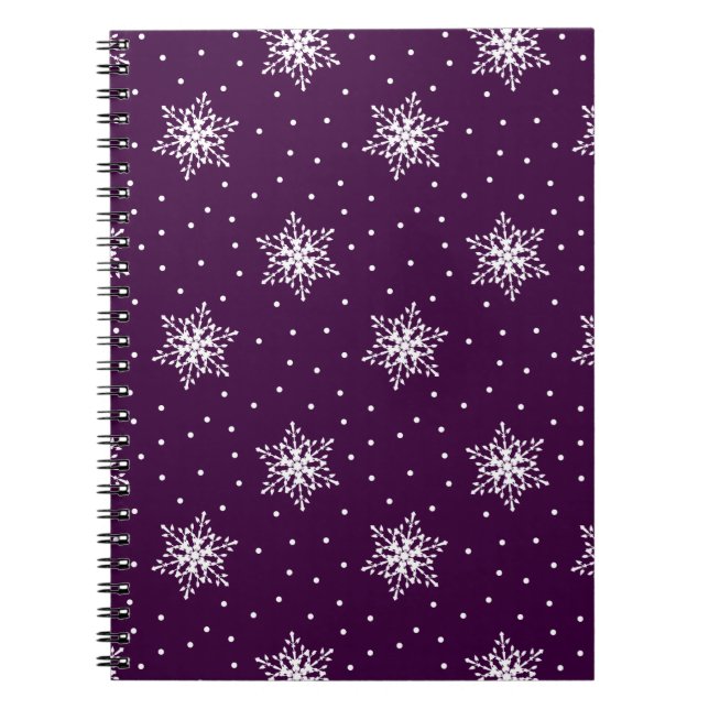 White Snowflakes with Polka Dots Patterned Notebook (Front)