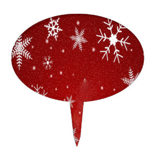 White Snowflakes with Red Background Cake Topper