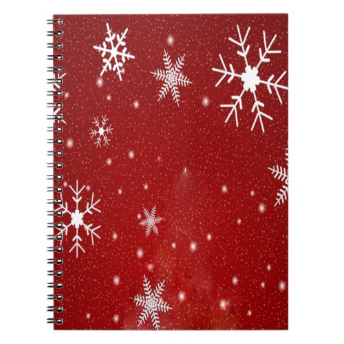 White Snowflakes with Red Background Notebook