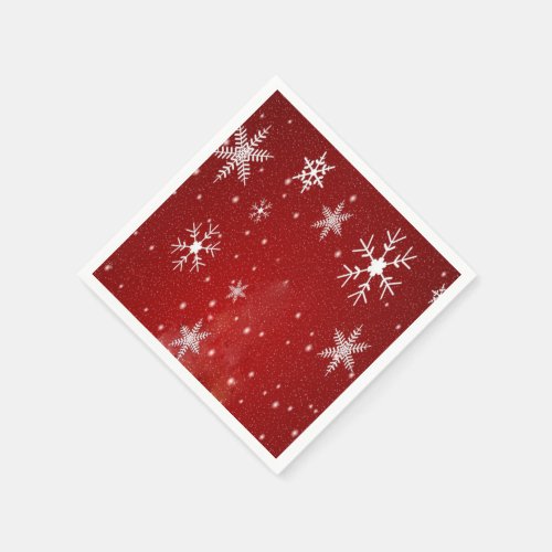 White Snowflakes with Red Background Paper Napkins