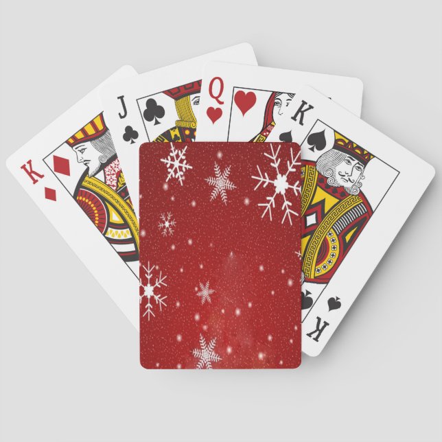 White Snowflakes with Red Background Poker Cards (Back)