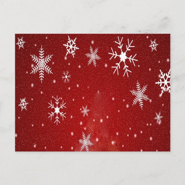White Snowflakes with Red Background Postcard (Front)