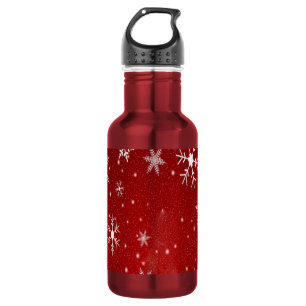 White Snowflakes with Red Background Stainless Steel Water Bottle