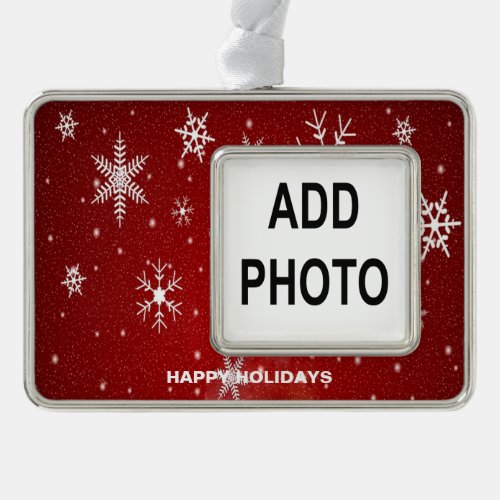 White Snowflakes with Red Framed Horiz Ornament