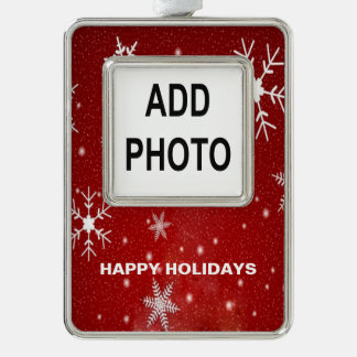 White Snowflakes with Red Framed Vertical Ornament