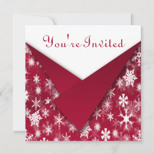 White Snowflakes with Red Holiday Party Invite