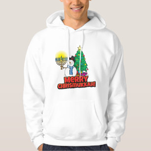 White Snowman with Menorah Merry Chrismukkah Hoodie