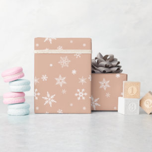 White Snows on Dusty Rose Modern Christmas Gift Wrapping Paper