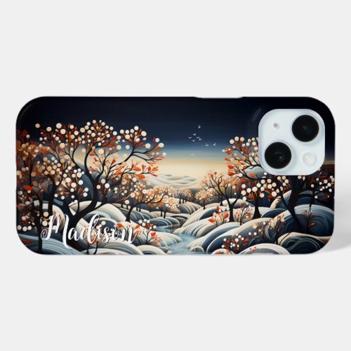 White Snowy Tree Landscape _  iPhone 15 Case
