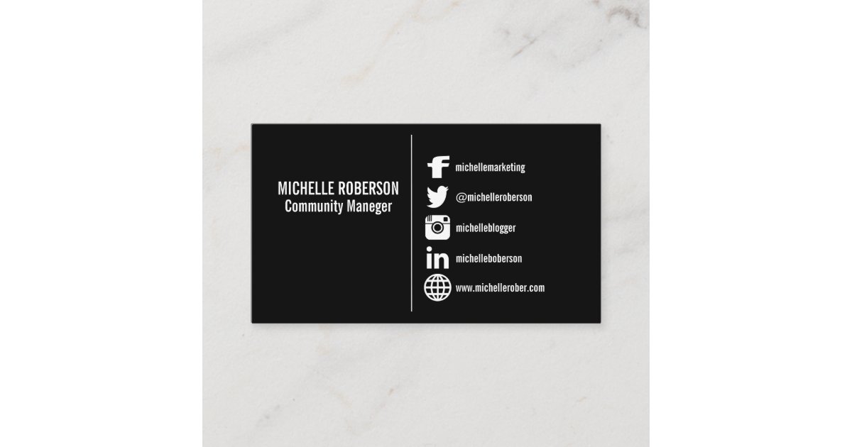 White social media icons on w¡black background business card | Zazzle.com
