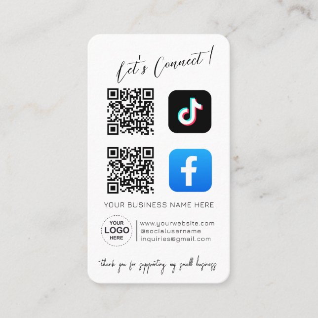 White Social Media QR Code Business Card (Front)