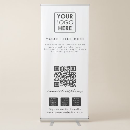 White Social Media QR Code Logo Business Event Retractable Banner