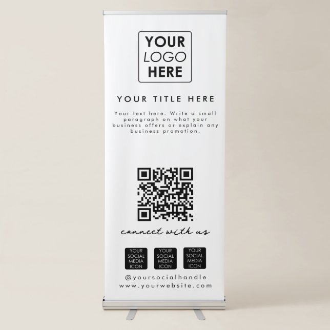 White Social Media QR Code Logo Business Event Retractable Banner (Front)