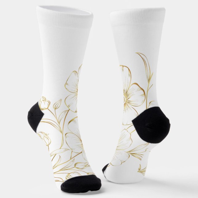 White socks with black cuffs feature a delicate  (Angled)