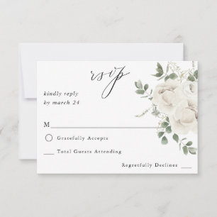 White Soft Floral & Eucalyptus no Meal RSVP Card