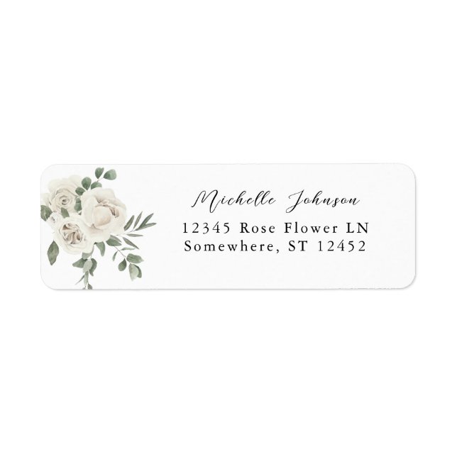 White Soft Floral & Eucalyptus Return Address 2 Label (Front)