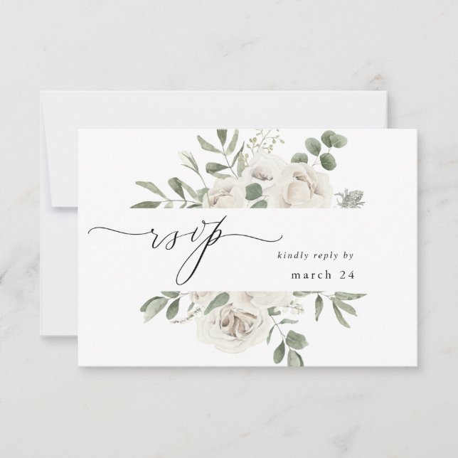 White Soft Floral & Eucalyptus w Meal RSVP 3 (Front)