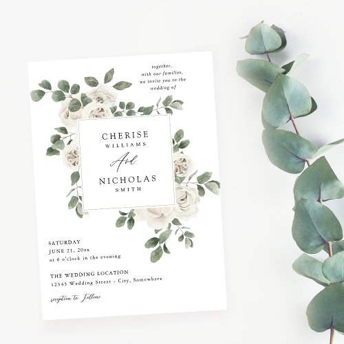 White Soft Floral  Eucalyptus Wedding Invitation