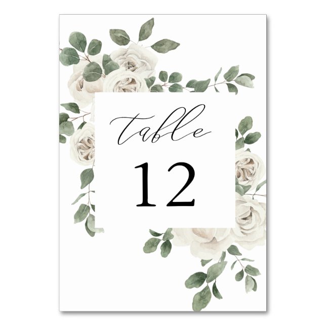 White Soft Floral Table Number (Front)