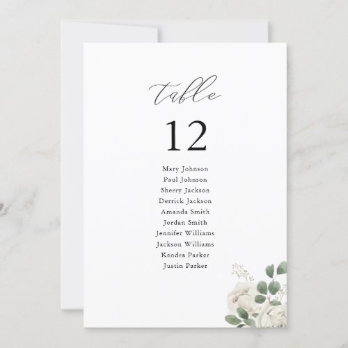 White Soft Floral Table Number Seating Chart