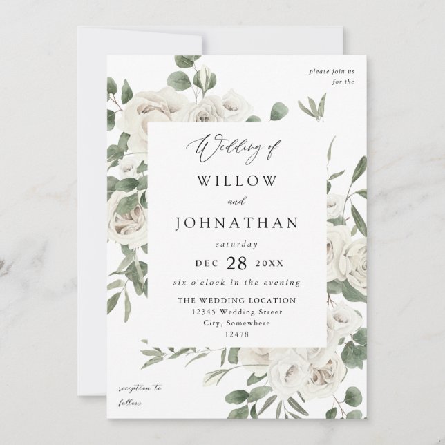 White Soft Floral Wedding 3 Invitation (Front)