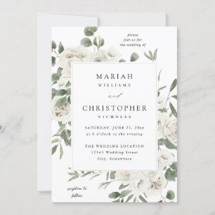 White Soft Floral Wedding 4 Invitation