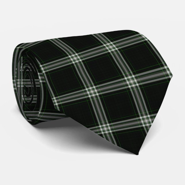 White Soft Green Black Tartan Plaid Neck Tie (Rolled)