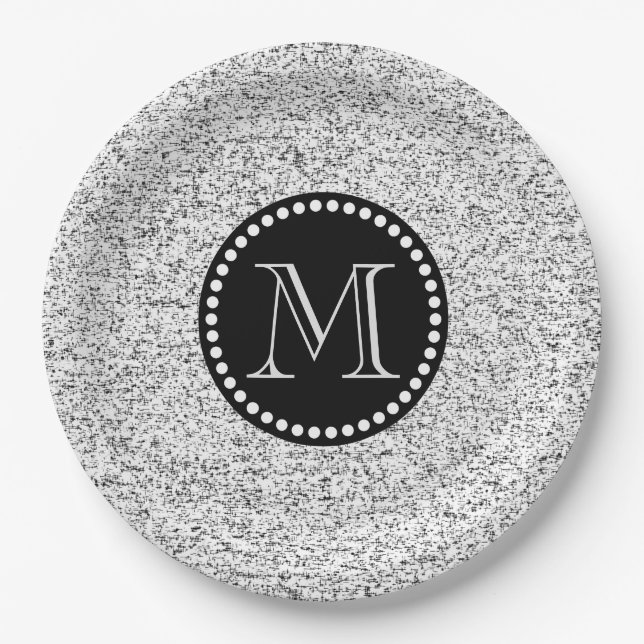 White Soft with Black Dots Monogram Paper Plates (Front)