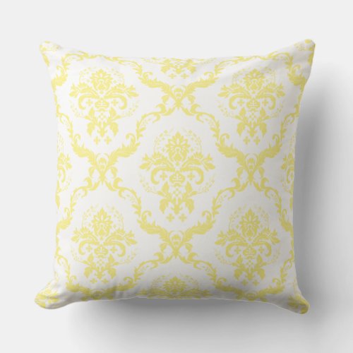 White  Soft Yellow Reversible Floral Damasks Throw Pillow