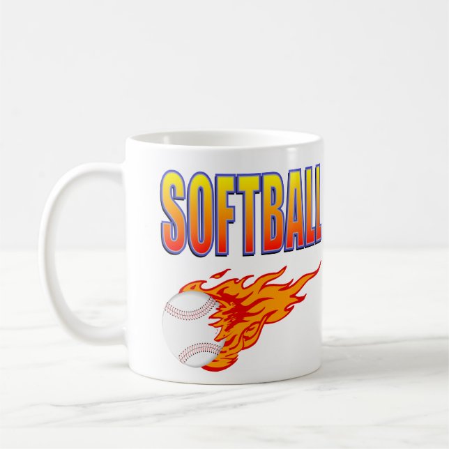 White Softball Flame Ball Coffee Mug (Left)