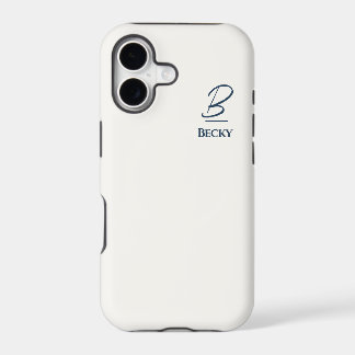 White Solid Color Blue Initials and Name iPhone 17 Case