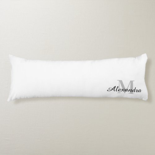 White solid Color Monogram name initial Body Pillow
