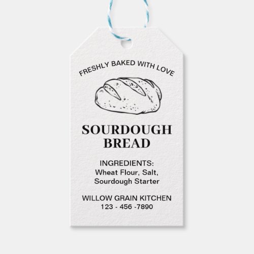 White Sourdough Bread Bakery Tags with Care Tips