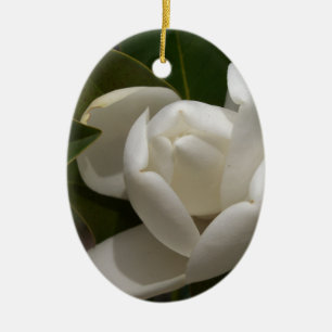 white southern magnolia flower bud ceramic ornament