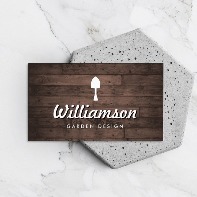 White Spade Rustic Wood Gardening Services Business Card (Creator Uploaded)
