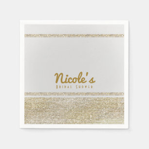 White & Sparking Gold Glam Chic Elegant Party Paper Napkins